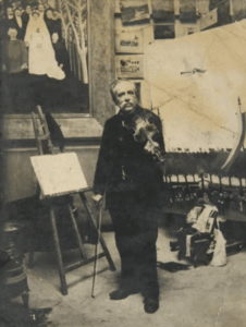 Henri Rousseau devant son tableau "La Noce" Paris 1905