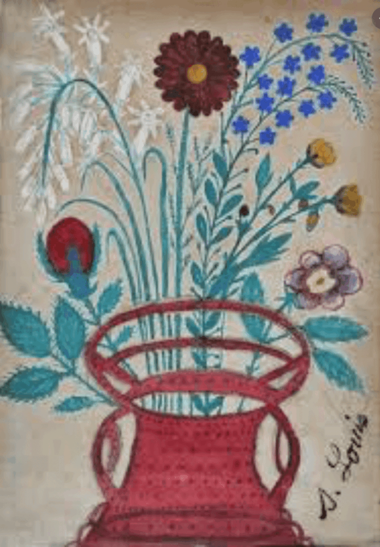 Fleurs dans un panier, circa 1910 - Aquarelle sur papier, 29 X 20 cm©Musée d'Art et d'Archéologie de Senlis