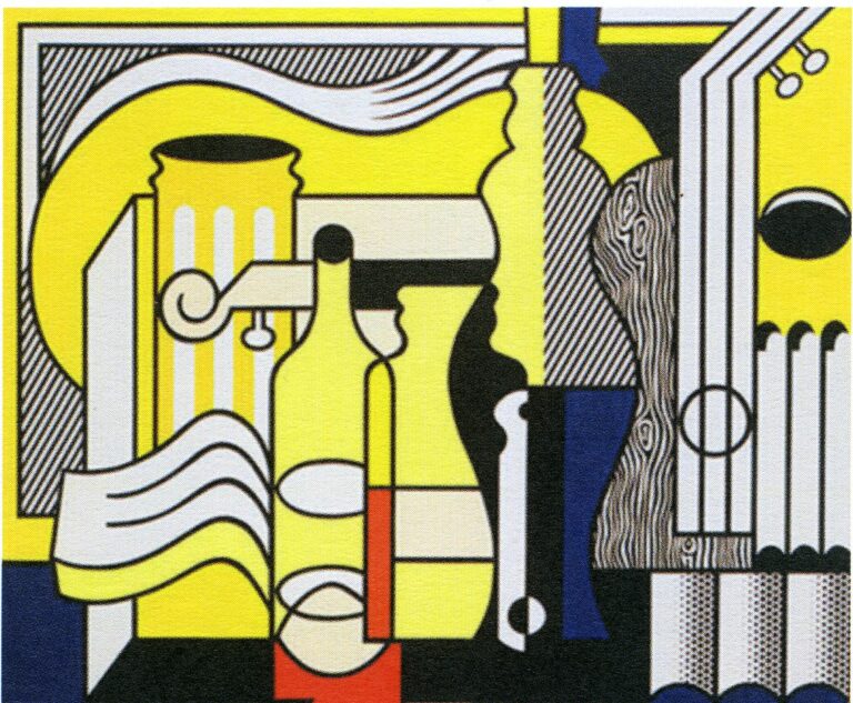 Nature morte : bleu, jaune, rouge, Huile sur toile, 1975, Roy Lichtenstein, élève à Ozenfant School of Fine Arts, New York